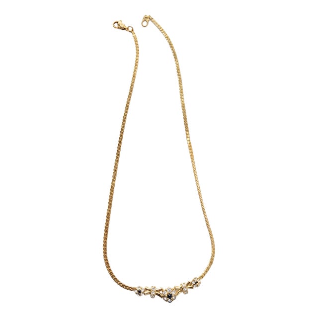 Vintage Gold-Plated Rhinestone Necklace, 1980s For Sale