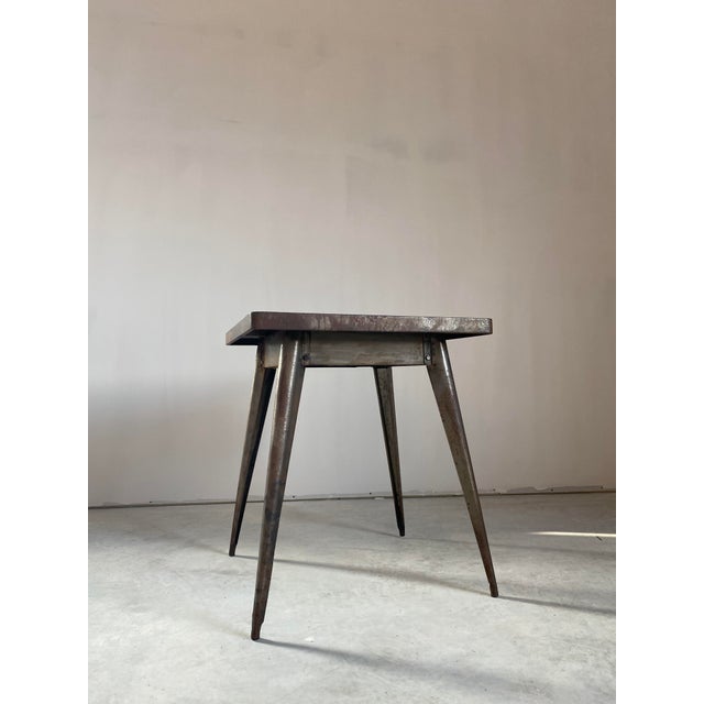 Industrial Steel Square Bistro Table / Desk + Ziggurat Lounge Chair, Set of 2 For Sale - Image 10 of 16