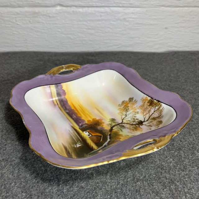 Early 20th Century Antique Noritake Hand Painted Porcelain Handled Trinket/Serving Bowl For Sale - Image 5 of 9