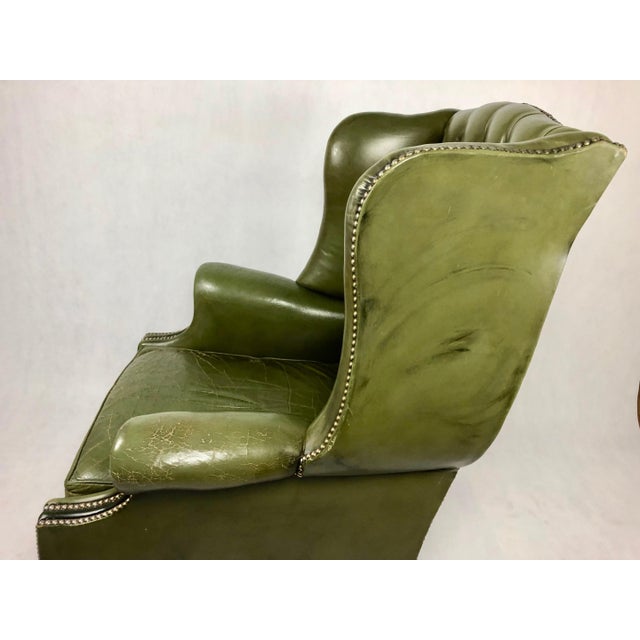 Forest Green Vintage Leather Wingback Chair, 1960s For Sale - Image 8 of 16