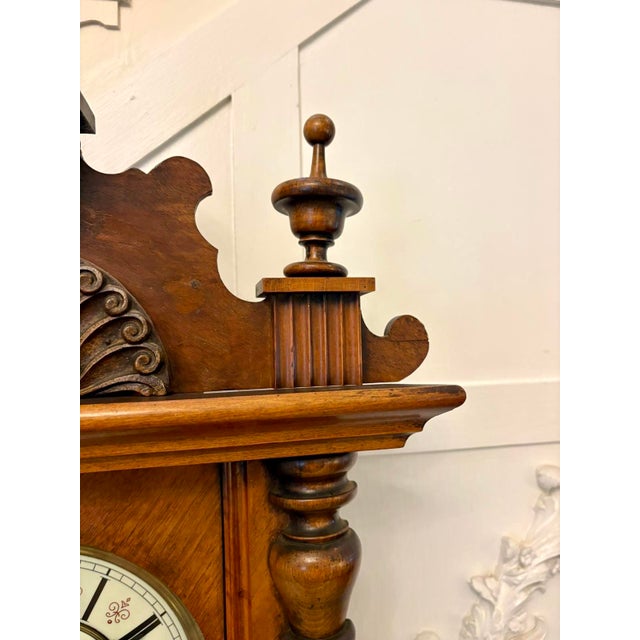 Antique Carved Walnut Regulator Striking Wall Clock, Vienna, Austria, 1860 For Sale - Image 6 of 18