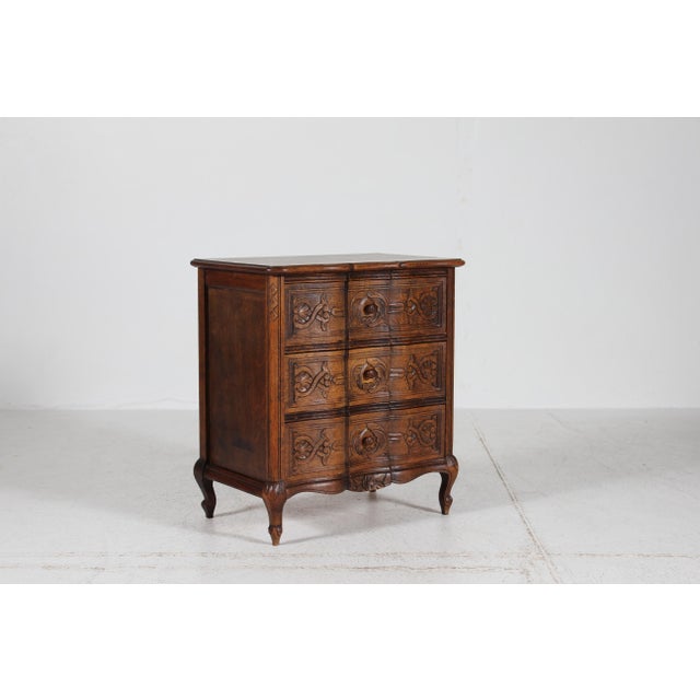 1940s Small Danish Rococo Style Hand-Carved Oak Chest of Drawers, 1940s For Sale - Image 5 of 13