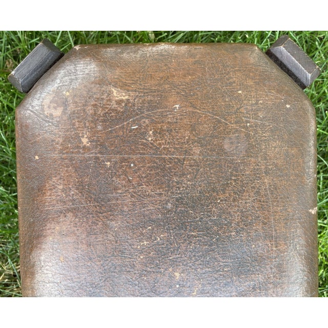 Antique Arts and Crafts Wood & Leather Footstool, Signed For Sale - Image 11 of 14