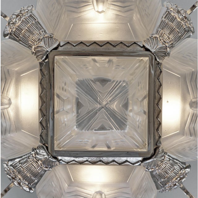 Silver French Art Deco Chandelier by Jean Gauthier 1930 France For Sale - Image 8 of 11