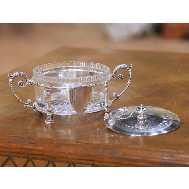 French 19th Century French Louis XVI Silver-Plated and Cut Crystal Sugar or Candy Bowl For Sale - Image 3 of 11