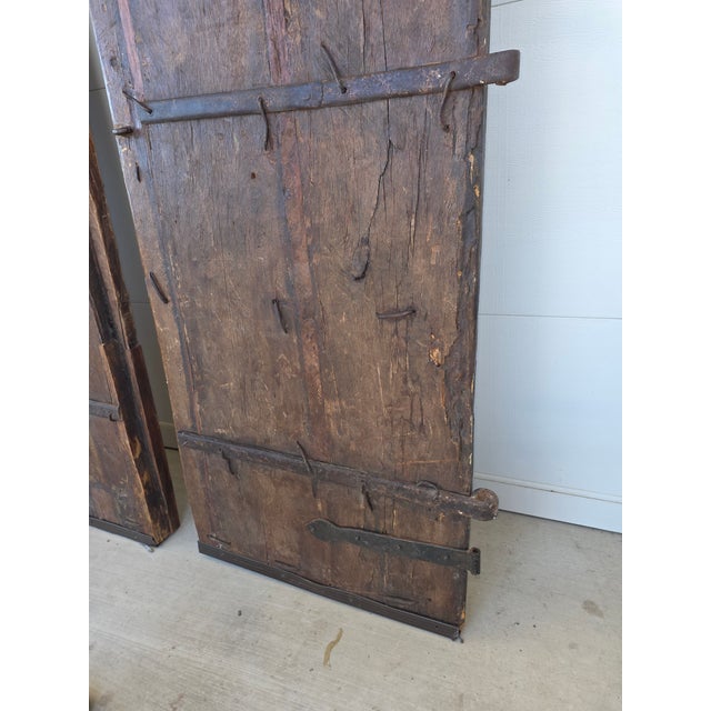 Wood Rustic Antique Doors With Hand Forged Iron Elements For Sale - Image 7 of 17