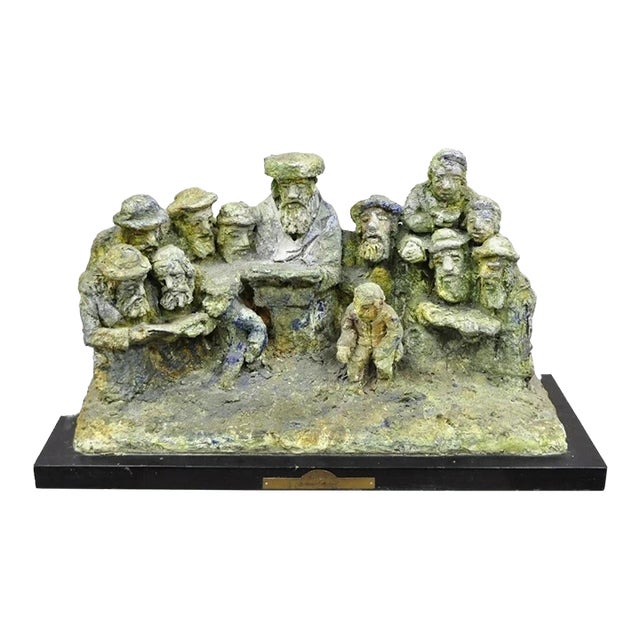 "Tashlich" by Samuel M Segal Judaism Vintage Brutalist Green Plaster Sculpture For Sale