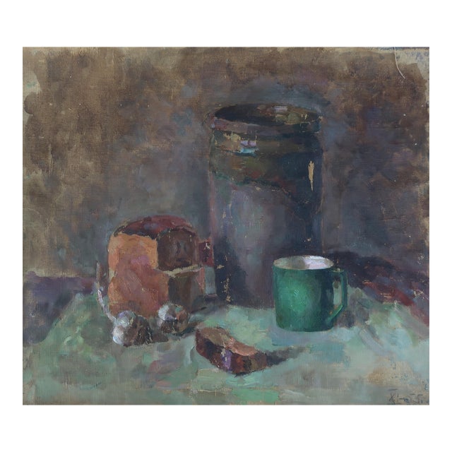 Still-Life Antique Oil Painting Original Soviet Art Ukrainian Artist Sokolovsky 40-47 1970s For Sale