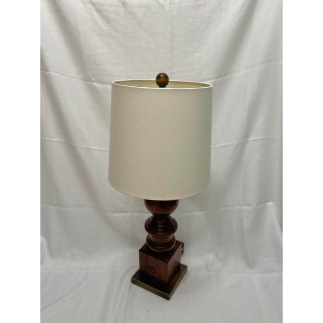 1960s Large 35" Mid-Century Modern Turned Wood Table Lamp For Sale - Image 5 of 6