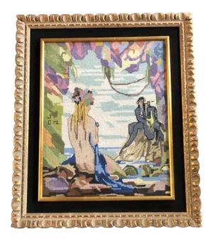 Original 1970’s Vintage Hand Done Needlepoint Painting Female Nude With Artist