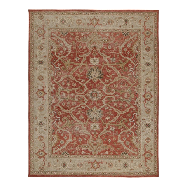 Rug & Kilim’s Distressed Classic Style Rug in Red With Beige Floral Patterns For Sale