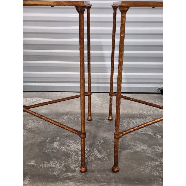 Eglomise Silver & Gold Leaf Greek Key Motif Hollywood Regency Style Gilded Wrought Iron Side Tables - A Pair For Sale - Image 10 of 15