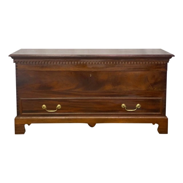 Vintage Mahogany Chippendale Style Cedar Lined Blanket Chest Trunk For Sale