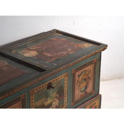 Antique Marriage Chest in Painted Pine, Central Europe, 1841 For Sale - Image 3 of 18