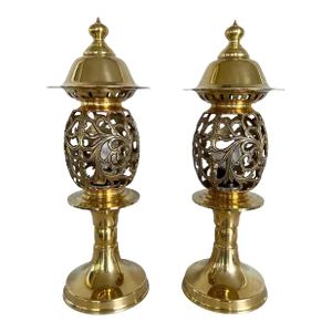 Vintage Solid Brass Moroccan Scroll Table Lamps- a Pair