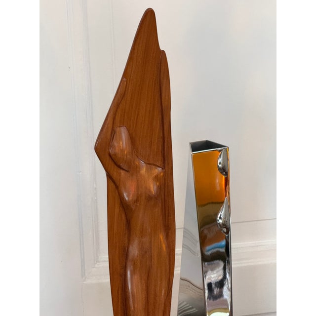 Large Mid-Century Hand-Carved Sculpture of a Woman with Boat and Paddle, 1960s, Teak For Sale - Image 16 of 18