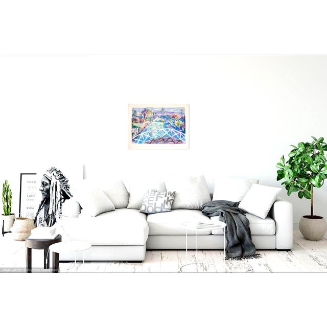 Contemporary "Venice Canal, California" Painted Mono Print on Paper For Sale - Image 4 of 5