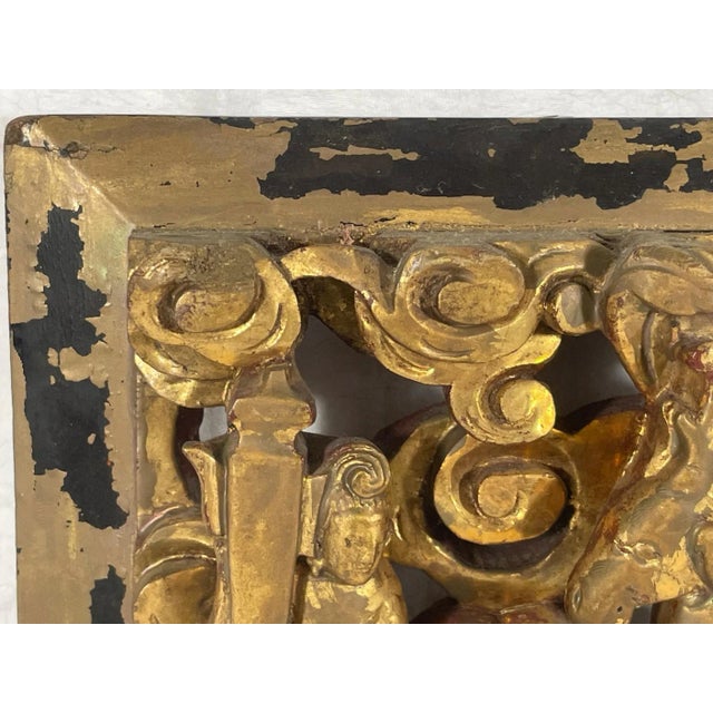 Chinoiserie Antique Chinese Carving Pierced Gilt Wood Panel. For Sale - Image 3 of 13