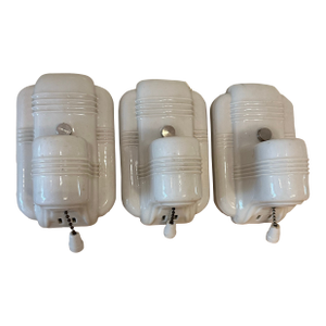 Vintage White Paulding Deco Wall Sconces - Set of 3