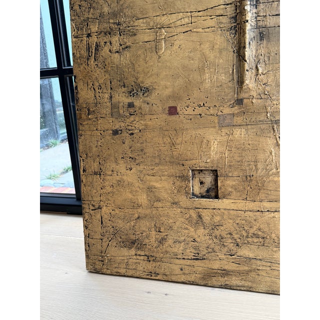 1990s Marc Lambrechts Original Abstract Mixed Media- “In Motion a 97. Oil/Asphalt on Plaster on Wood/Metal 105cm X 105cm (42”x42”) For Sale - Image 4 of 12