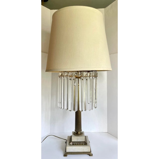 1950s Hollywood Regency Crystal Brass and Marble Statement Lamp For Sale - Image 12 of 12