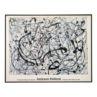 Jackson Pollock Vintage 1998 Abstract Expressionist Lithograph Print Framed Modernist Exhibition Poster " Number 14 : Gray " 1948 For Sale