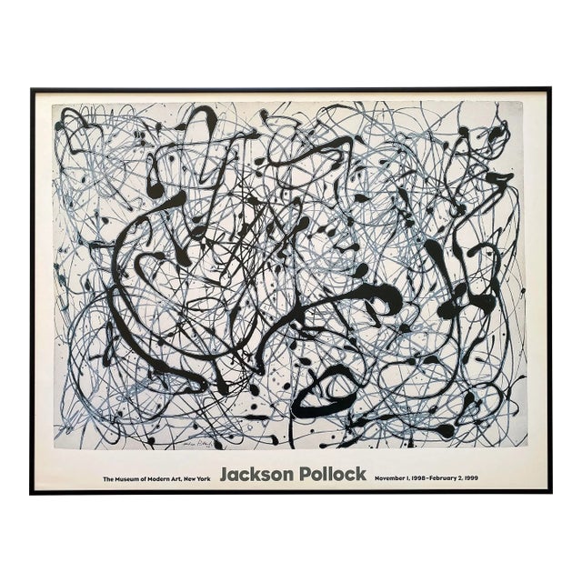 Jackson Pollock Vintage 1998 Abstract Expressionist Lithograph Print Framed Modernist Exhibition Poster " Number 14 : Gray " 1948 For Sale