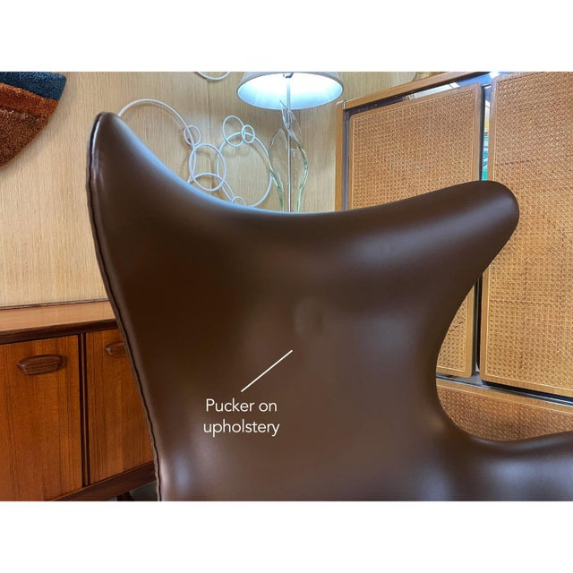 1974 Brown Leather Arne Jacobsen Fritz Hansen Egg Chair & Ottoman For Sale - Image 16 of 18