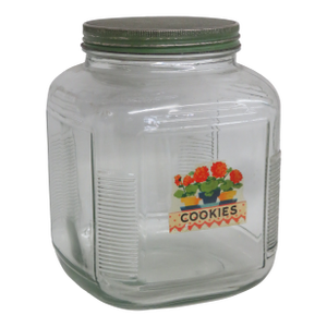 Anchor Hocking Large Square Cookie Jar Cannister Container With Green Lid 4480b