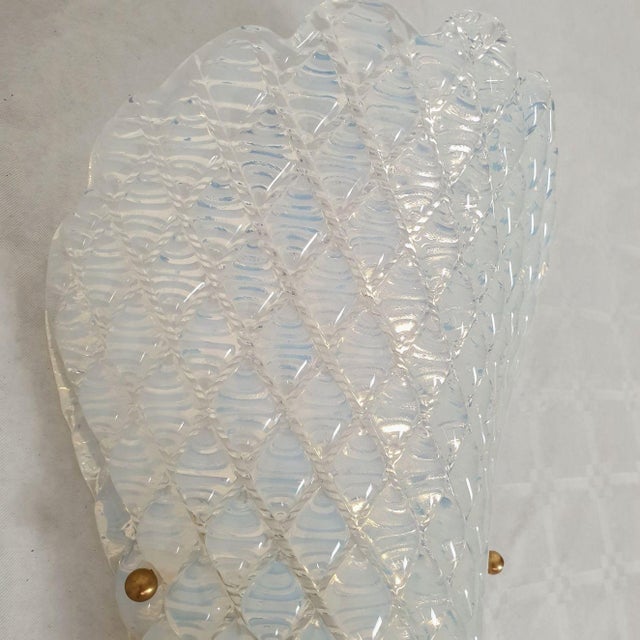 Glass 1970s Opaline, Mid Century Modern, Murano Glass Sconces - a Pair For Sale - Image 7 of 11