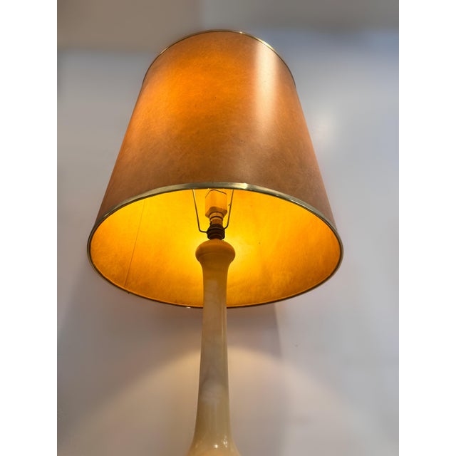 1970s Italian Carrera Marble Table Lamp with Brass Finished Leather Shade, 1970 For Sale - Image 5 of 9
