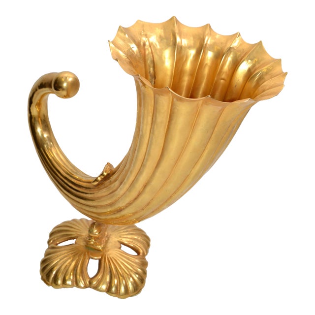 Art Italian Gilt Bronze Cornucopia Vase Sea Serpent Decoration 20th Century For Sale