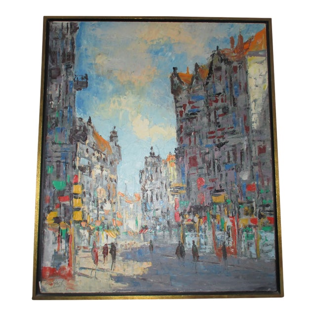 1969 "Paris City Scene" Modernist Cityscape Oil Painting on Canvas, Framed For Sale