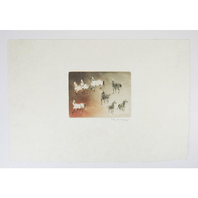 Modern Late 20th Century Kaiko Moti Horses in Umber Aquatint Etching For Sale - Image 3 of 4