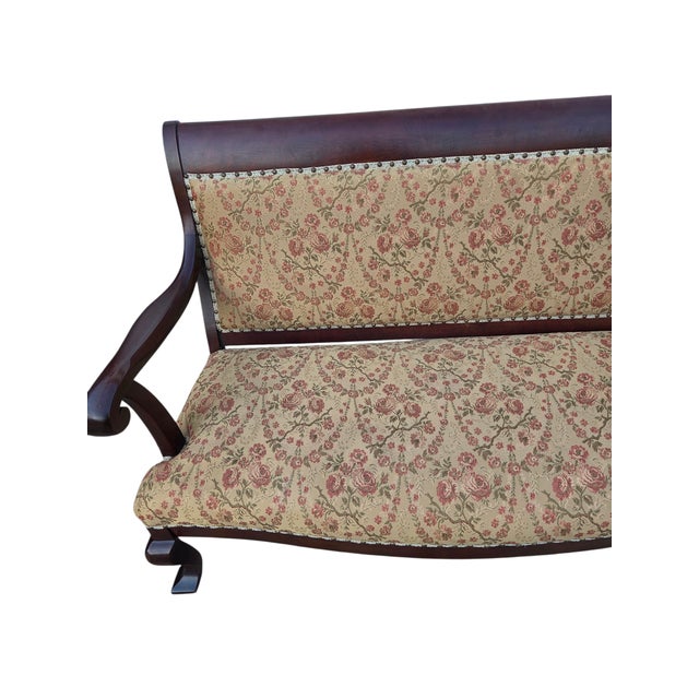 Brown Antique French Carved Settee Love Seat Sofa Bench Empire Mahogany For Sale - Image 8 of 18