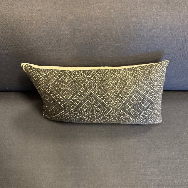 Ivory Bespoke Geometric Woven Lumbar Pillow For Sale - Image 8 of 12