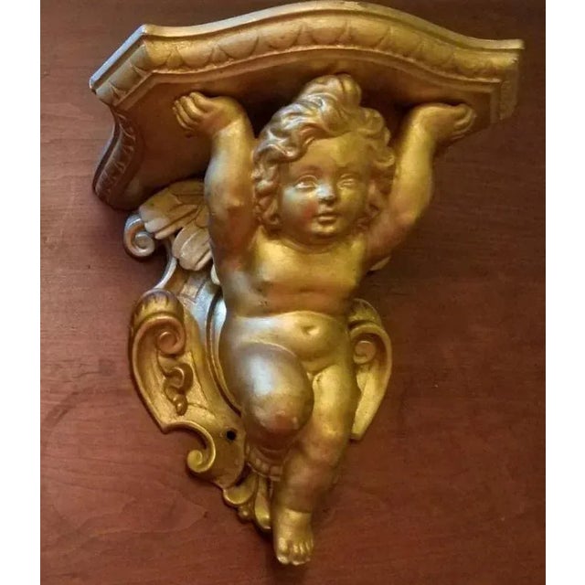 Wood 19th Century Italian Barretti Florence Carved Wood Angel Shelves - a Pair For Sale - Image 7 of 11