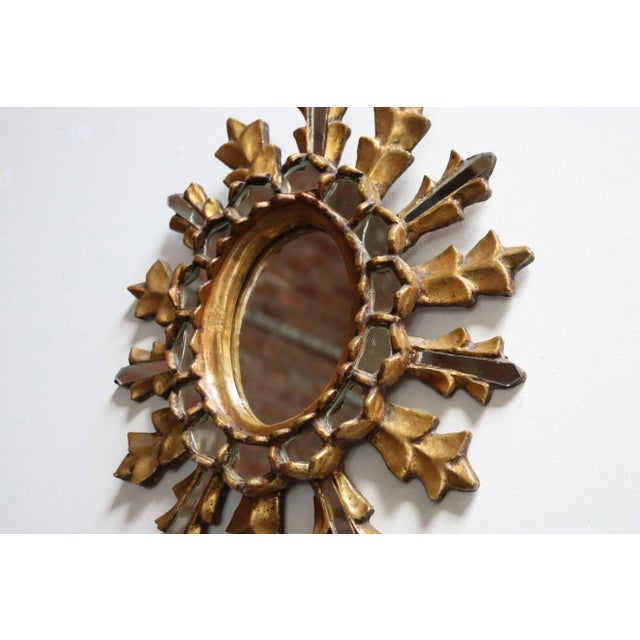 Petite Italian Vintage Giltwood "Sunburst" Decorative Wall Mirror For Sale - Image 4 of 12