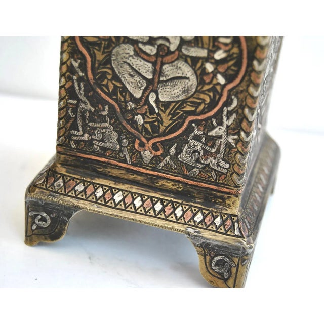 Silver Copper Inlaid Antique Lamp Candlestick Safavid Mughal Engraved For Sale In Salt Lake City - Image 6 of 8