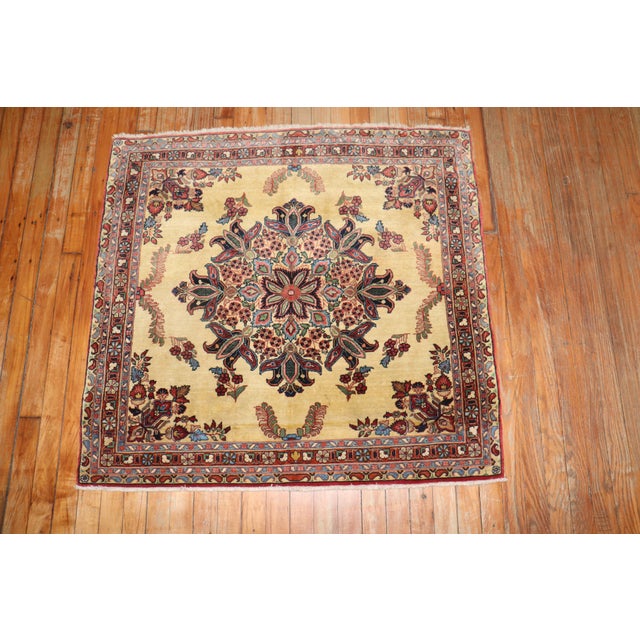 Early 20th Century Early 20th Century Zabihi Collection Ornate Square Yellow Ground Sarouk Rug - 3'3" x 3'6" For Sale - Image 5 of 8