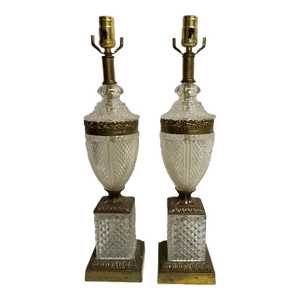 Vintage Regency Lamps Pressed Glass Urn Form Lamps-A Pair