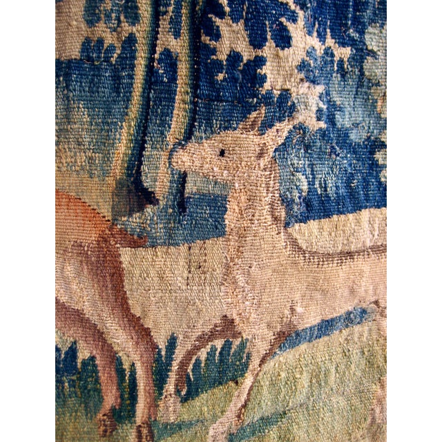 Flemish Tapestry Verdure Two Deers and a Castel Circa 17 Hundreds For Sale - Image 4 of 13
