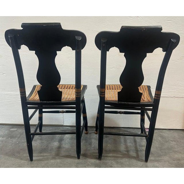 18th Century 18thc Pair of Stenciled Pair of Cane Seat Chairs For Sale - Image 5 of 11