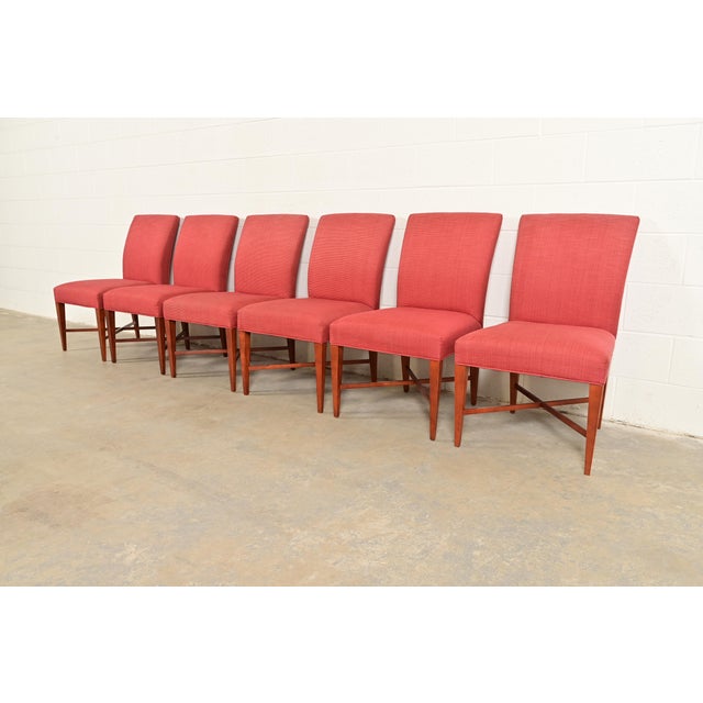 Baker Furniture Modern Regency Sycamore Wood Upholstered X-Base Dining Chairs, Set of Six For Sale - Image 14 of 14