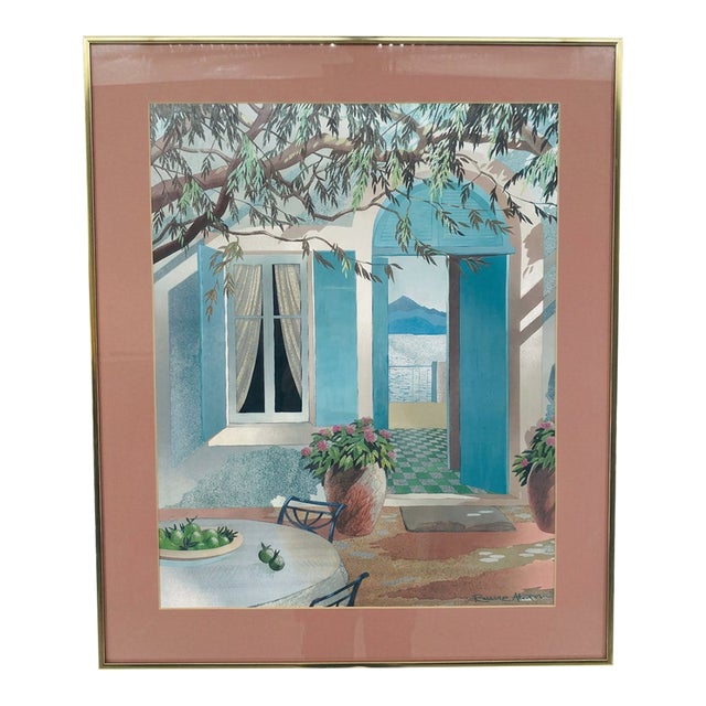 Vintage Richard Akerman Dufex Foil Print "Fruits De Provence" | Excellent Condition, Gold Metal Frame | Shimmering Mediterranean Wall Art For Sale