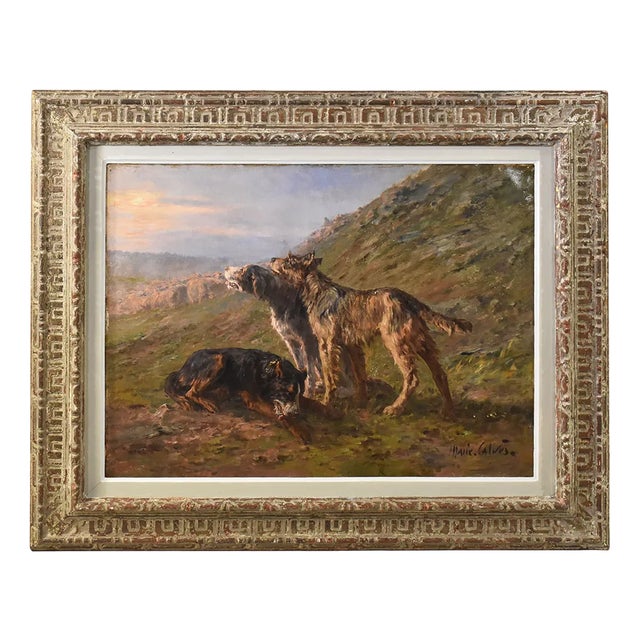 Marie Didiére Calvés, Dogs Portrait, Oil Painting on Canvas, Early 20th Century For Sale
