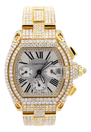 Cartier Roadster XL Chronograph 2619 in 18k Gold Full Diamond Watch