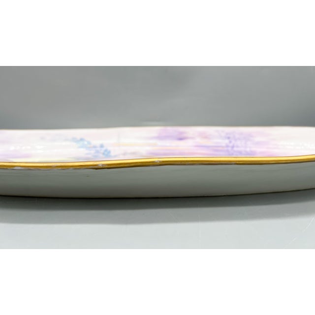 Blue Antique Continental Hand-Painted Porcelain Fish Platter With Wisteria and Gilt Details – Aesthetic Movement For Sale - Image 8 of 13