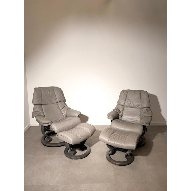 Set of Leather Recliner and Ottoman from Stressless For Sale - Image 6 of 7