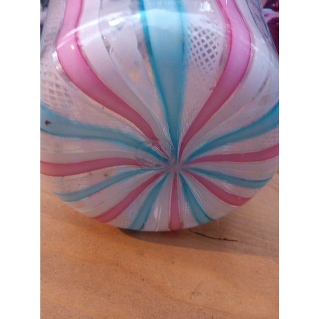 Traditional Vintage Murano Style Latticino Blue & Pink Ribbon Glass Handkerchief Vase For Sale - Image 3 of 3